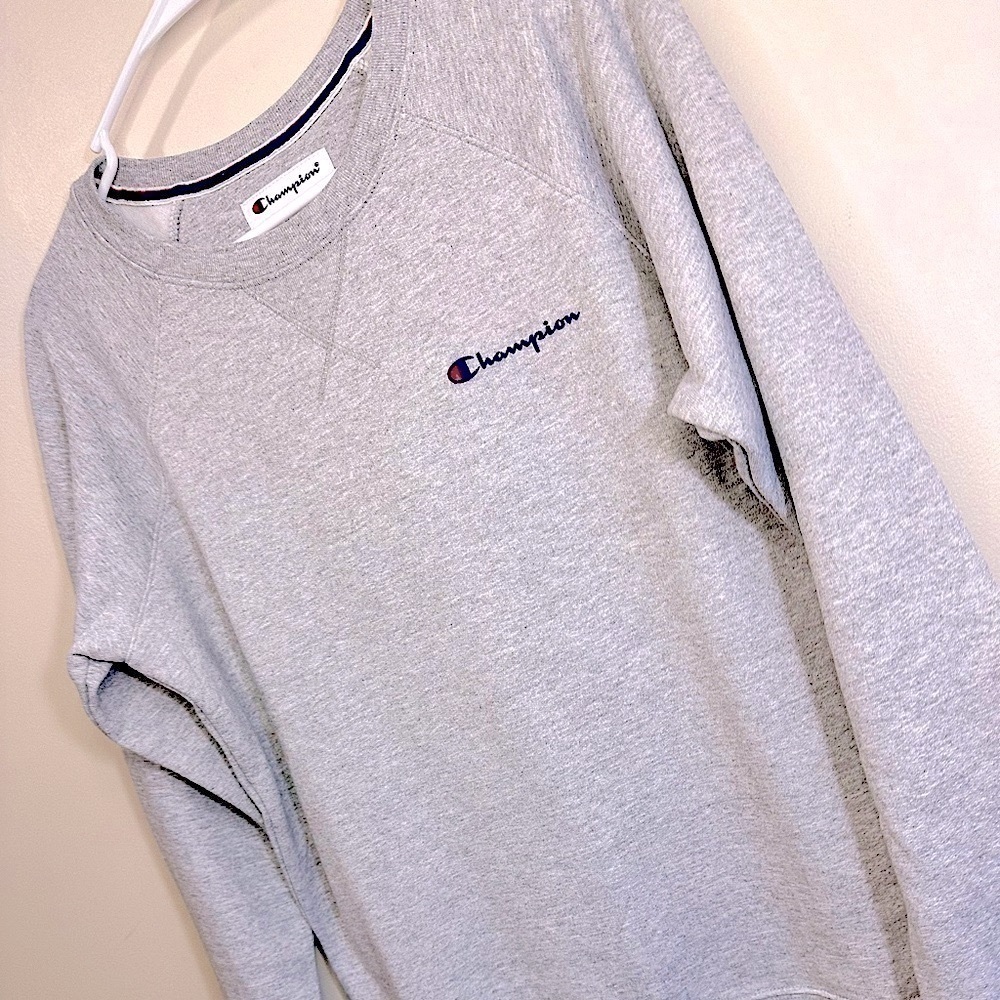 NWT Champion Powerblend Crewneck Script Logo Oxford Grey Sweatshirt Size Medium - Picture 9 of 16